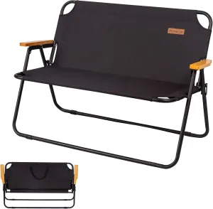 Himalaya Double Camping Chair Sofa Loveseat, Oversized Folding Bench Chair Seating Camp Chairs for Indoor Outdoor Lawn Soccer Sports Patio Beach (1 Pack Double Black)