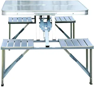 HKYH New Outdoor Portable Folding Aluminum Picnic Table 4 Seats Chairs Camping w/Case Patio Furniture Outdoor Furniture Camping Accessories Patio Chairs Camping Gear Camping Chair Fo