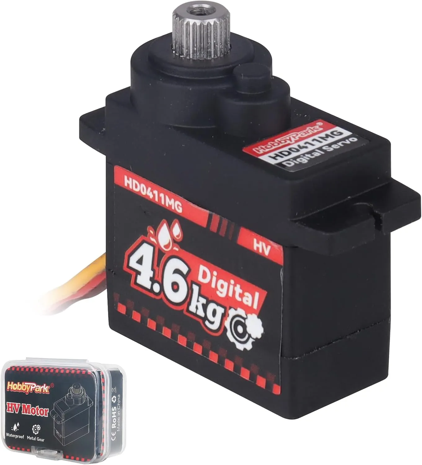 HobbyPark Waterproof 12g Servo Micro Servo Motor Metal Gear Arduino Servo 4.6kg High Torque Digital Servo Mini Servo for Axial SCX24 AX24 1/24 RC Crawler Car RC Airplane RC Boat RC Robotics