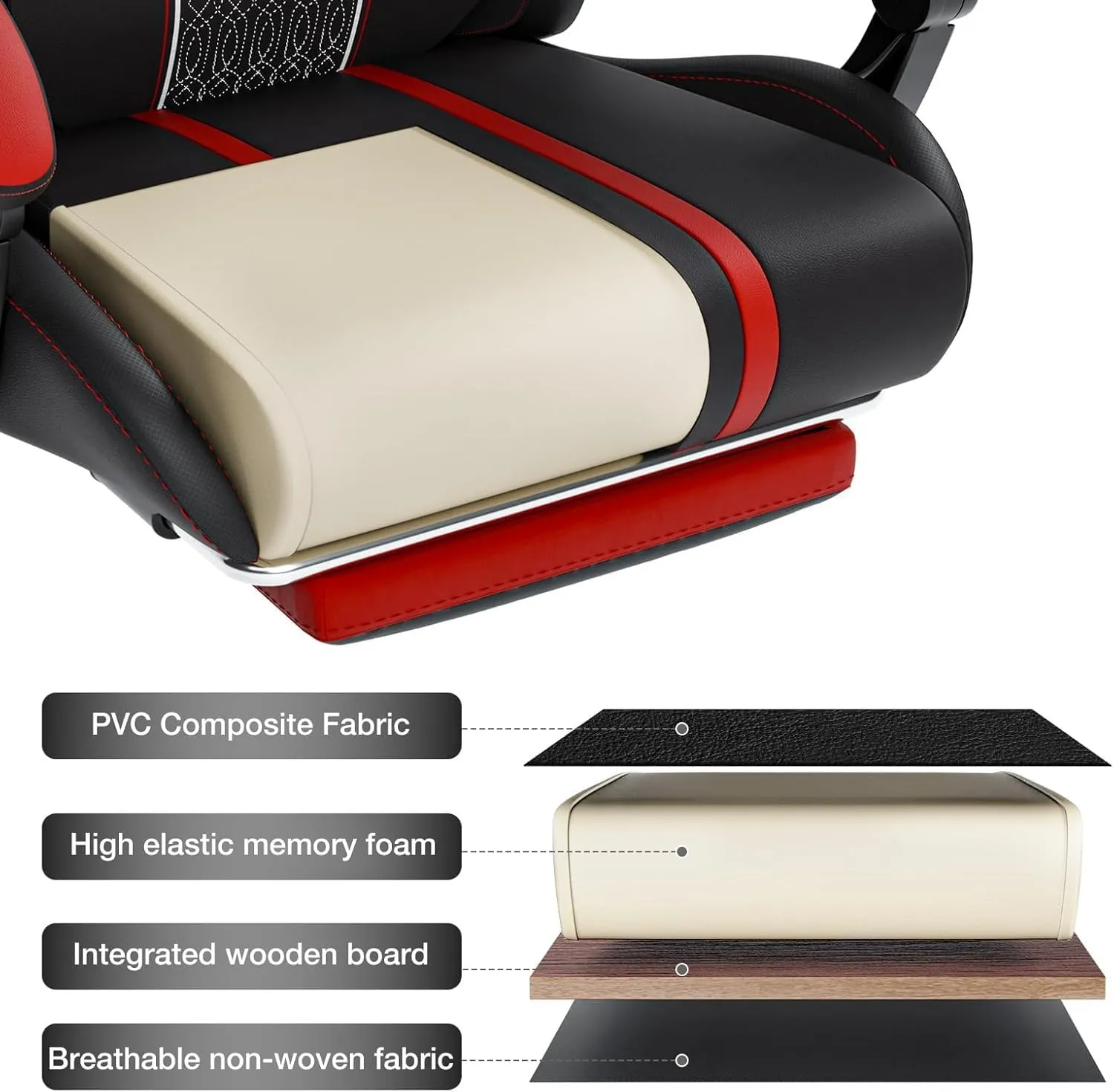 HOFFREE Gaming Chair with Bluetooth Speakers and Massage Big and Tall Video Game Chair for 400lbs with Footerst for Heavy People Reclining High Back Computer Desk Chair Red and Black