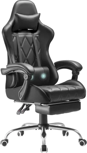Homall Gaming Chair, Computer Chair with Footrest and Massage Lumbar Support, Ergonomic High Back Video Game Chair with Swivel Seat and Headrest (Dark Black)