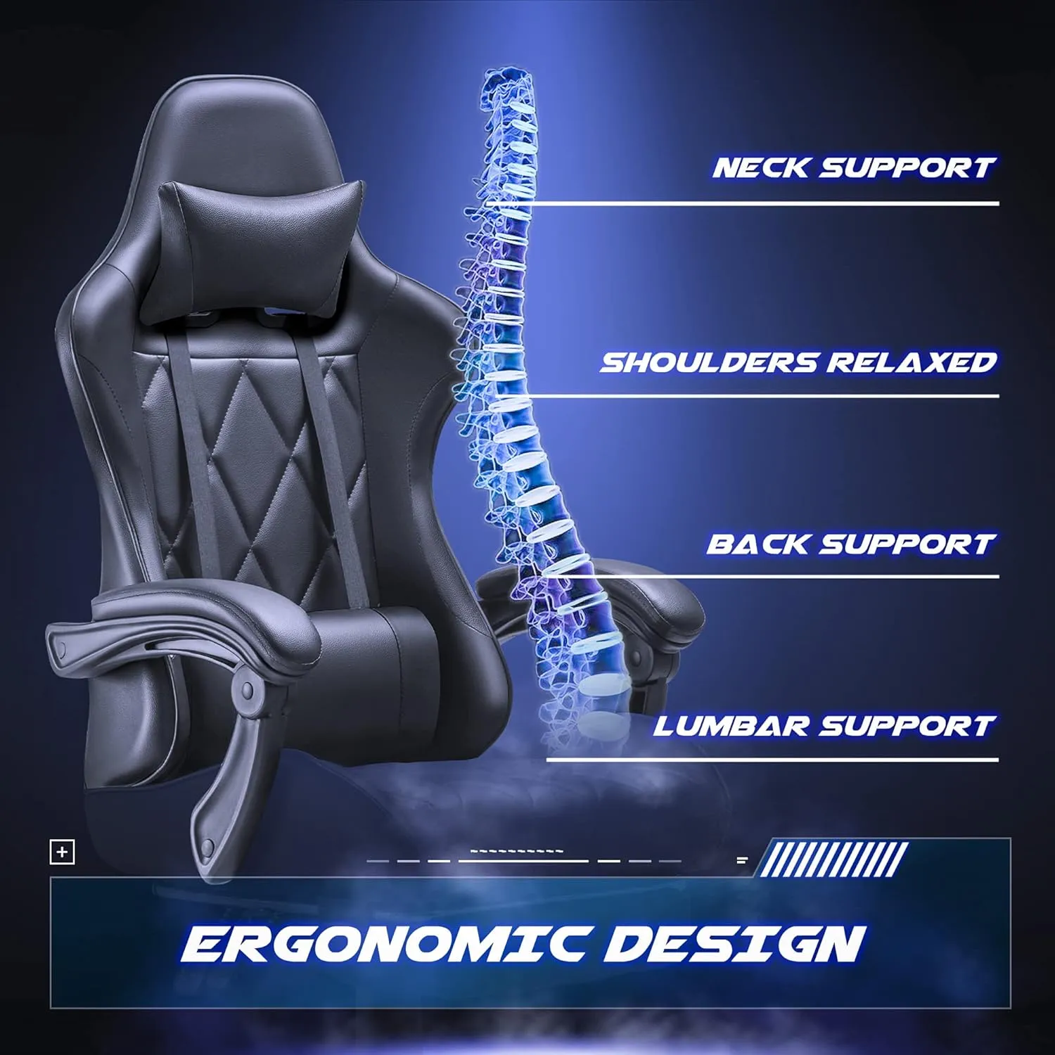 Homall Gaming Chair, Computer Chair with Footrest and Massage Lumbar Support, Ergonomic High Back Video Game Chair with Swivel Seat and Headrest (Dark Black)