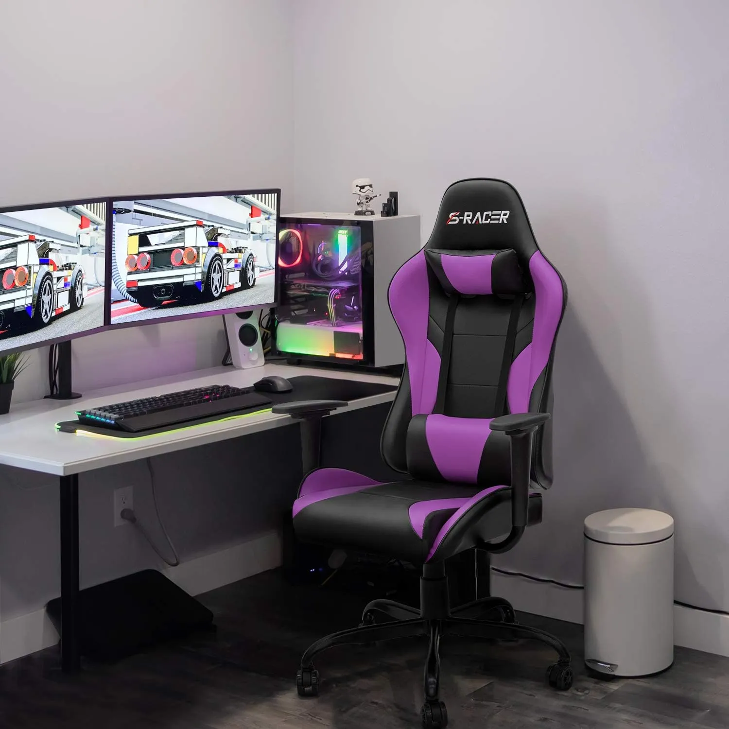 Homall Gaming Office Computer Chair - High Back Racing Desk PU Leather Adjustable Seat Height Swivel Ergonomic Executive With Headrest for Adults (Violet)