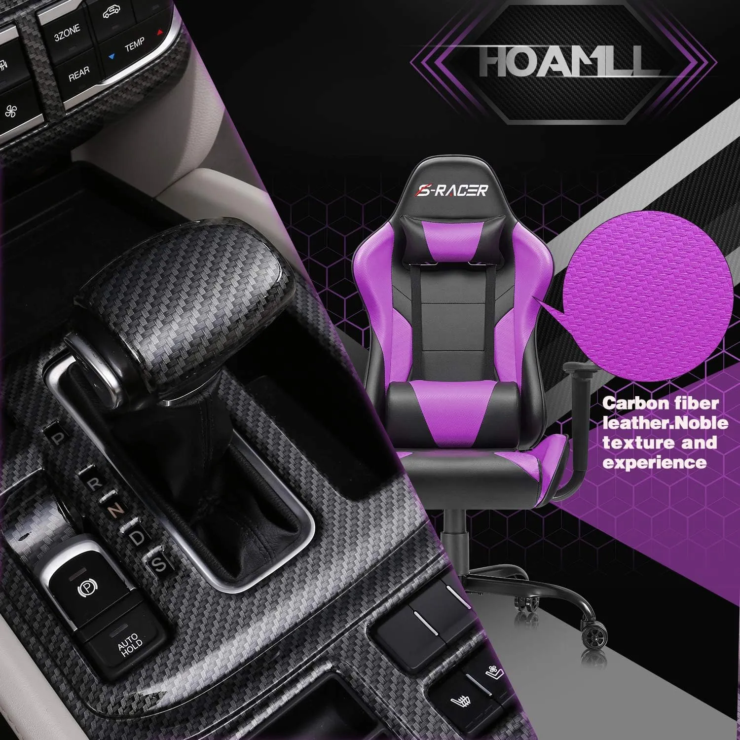 Homall Gaming Office Computer Chair - High Back Racing Desk PU Leather Adjustable Seat Height Swivel Ergonomic Executive With Headrest for Adults (Violet)