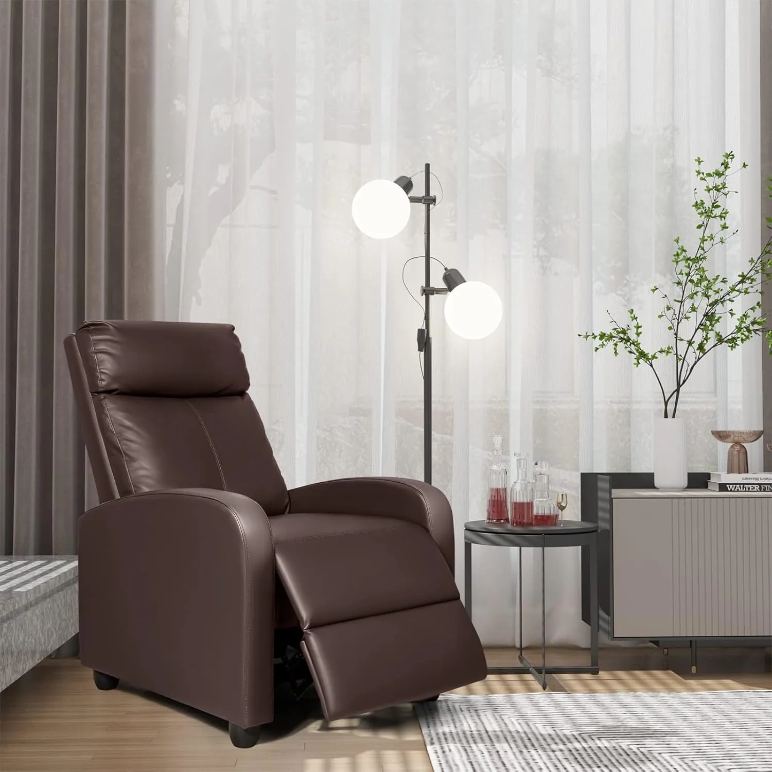 Homall Recliner Chair, Recliner Sofa for Adults, Recliners Home Theater Seating with Lumbar Support, Reclining Sofa Chair for Living Room (Leather, Brown)