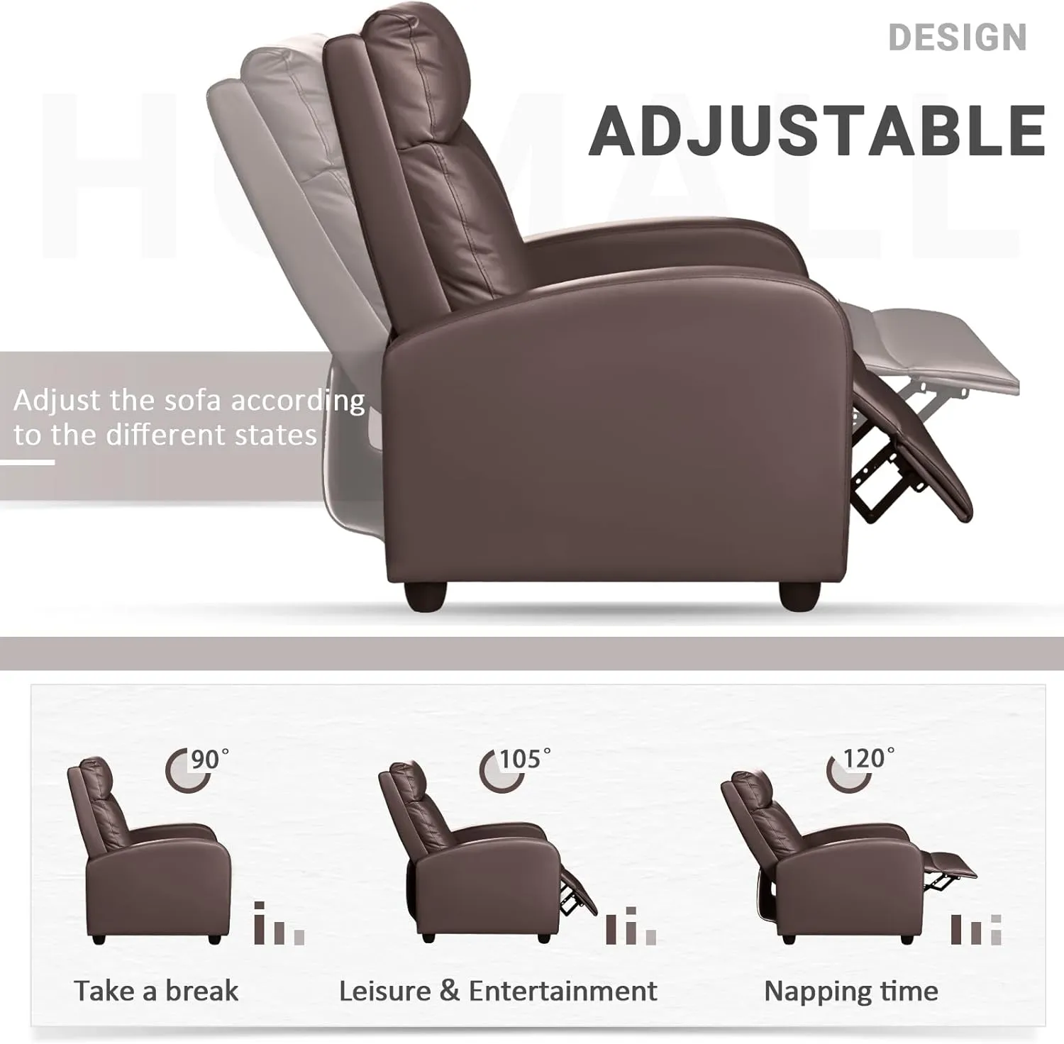 Homall Recliner Chair, Recliner Sofa for Adults, Recliners Home Theater Seating with Lumbar Support, Reclining Sofa Chair for Living Room (Leather, Brown)