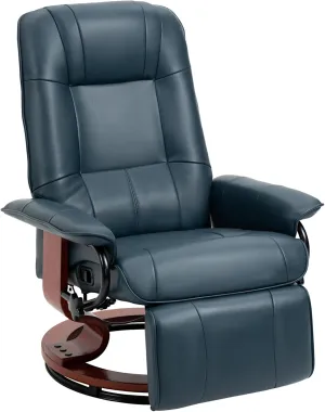 HOMCOM Faux Leather Manual Recliner, Adjustable Swivel Lounge Chair with Footrest, Armrest and Wrapped Wood Base for Living Room, Blue