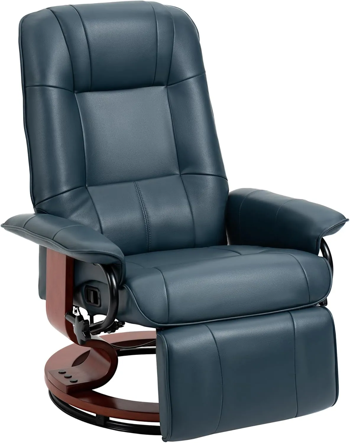 HOMCOM Faux Leather Manual Recliner, Adjustable Swivel Lounge Chair with Footrest, Armrest and Wrapped Wood Base for Living Room, Blue