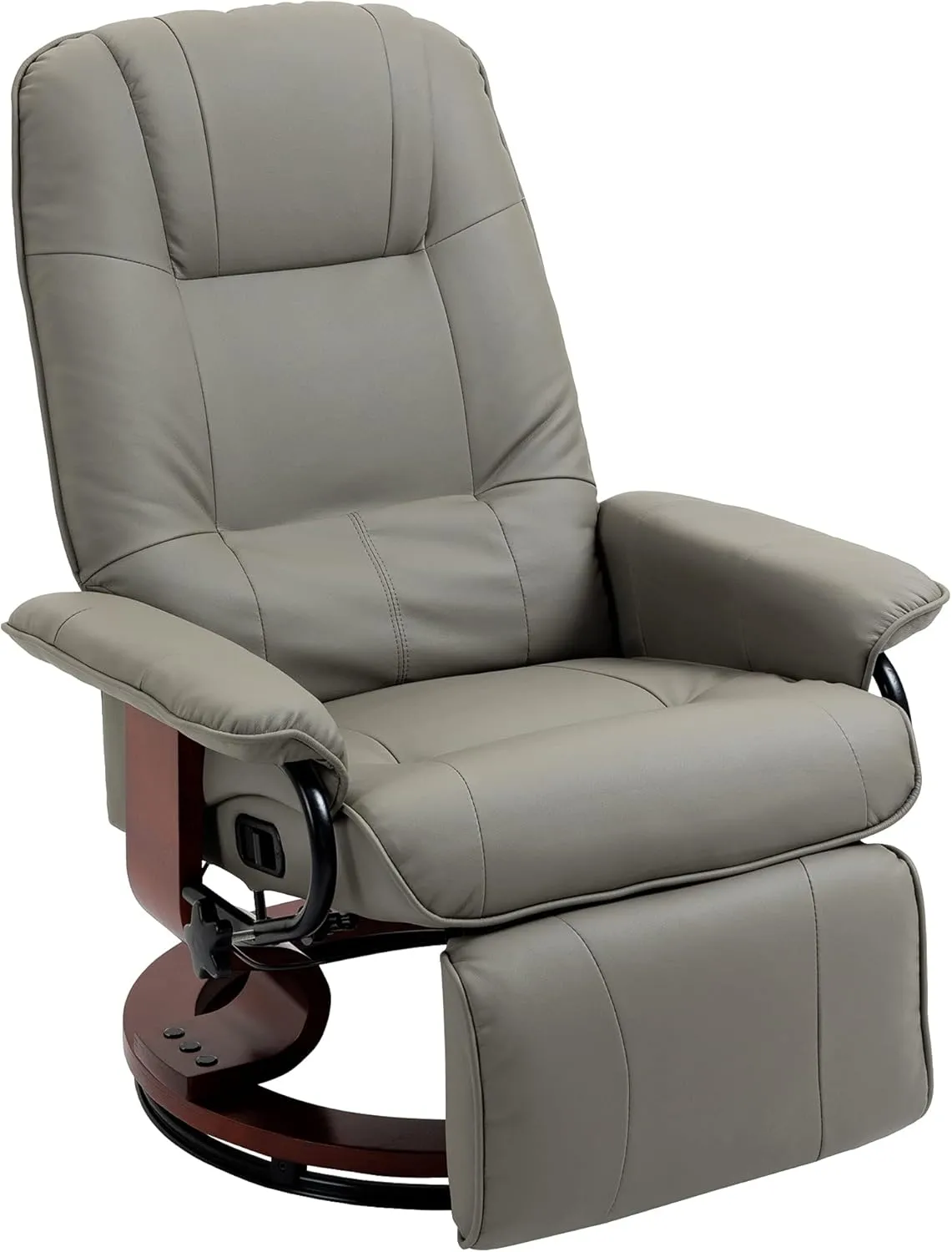 HOMCOM Faux Leather Manual Recliner, Adjustable Swivel Lounge Chair with Footrest, Armrest and Wrapped Wood Base for Living Room, Gray