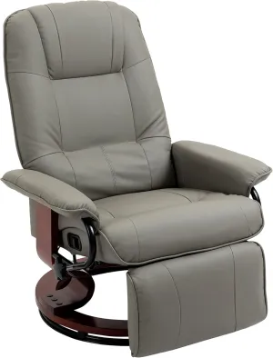 HOMCOM Faux Leather Manual Recliner, Adjustable Swivel Lounge Chair with Footrest, Armrest and Wrapped Wood Base for Living Room, Gray