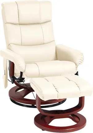 HOMCOM Massage Recliner Chair with Ottoman, Swivel Recliner and Footrest, Faux Leather Reclining Chair with Remote Control, 10 Vibration Point and Side Pocket, Cream White