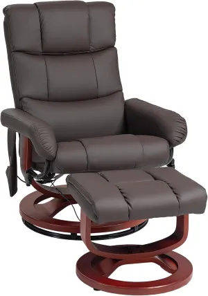 HOMCOM Massage Recliner Chair with Ottoman, Swivel Recliner and Footrest, Faux Leather Reclining Chair with Remote Control, 10 Vibration Points and Side Pocket, Brown