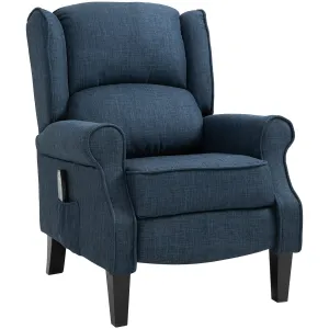 HOMCOM Vibration Massage Recliner Chair for Living Room with Heat, Wingback Single Sofa, Modern Linen Fabric Push Back Reclining Chair with Footrest, Side Pocket, Beige, Blue