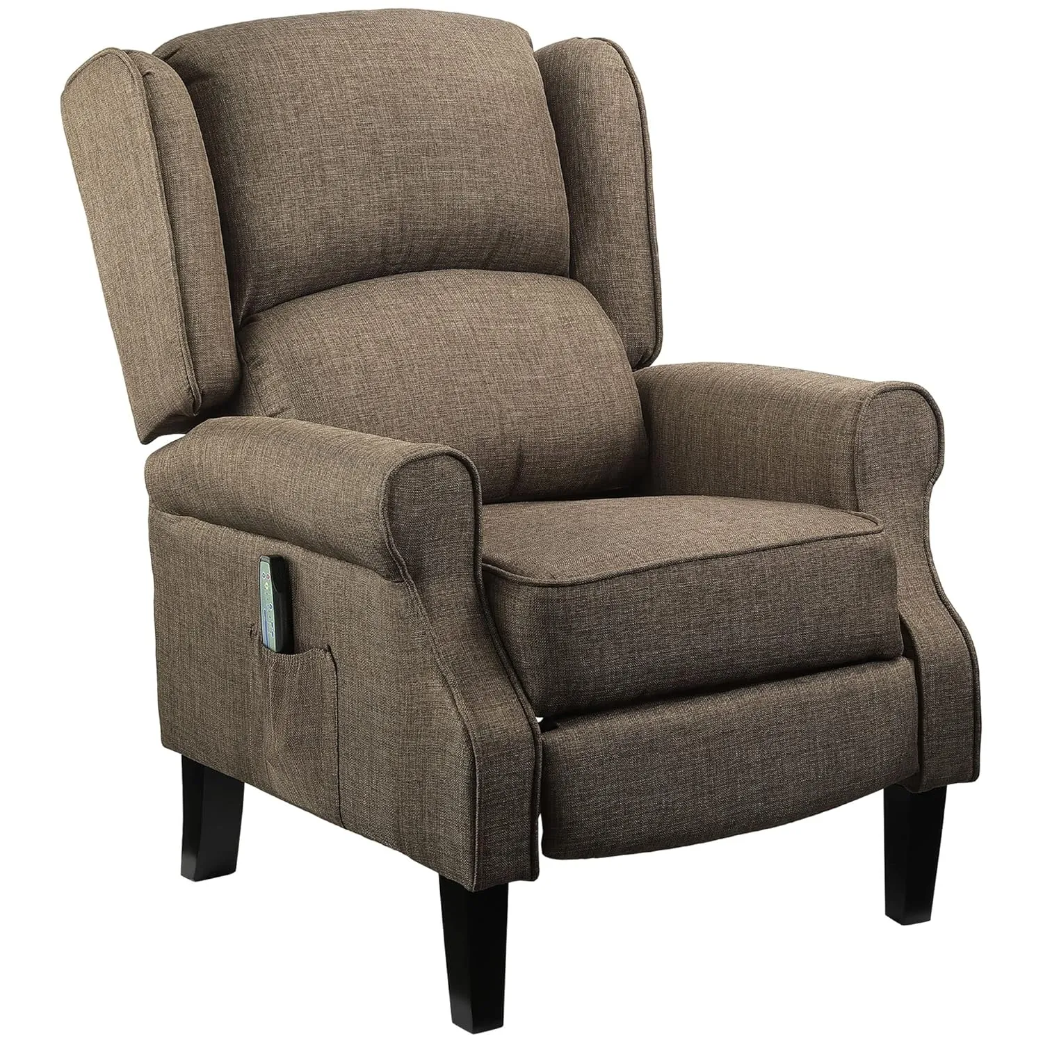 HOMCOM Vibration Massage Recliner Chair for Living Room with Heat, Wingback Single Sofa, Modern Linen Fabric Push Back Reclining Chair with Footrest, Side Pocket, Brown