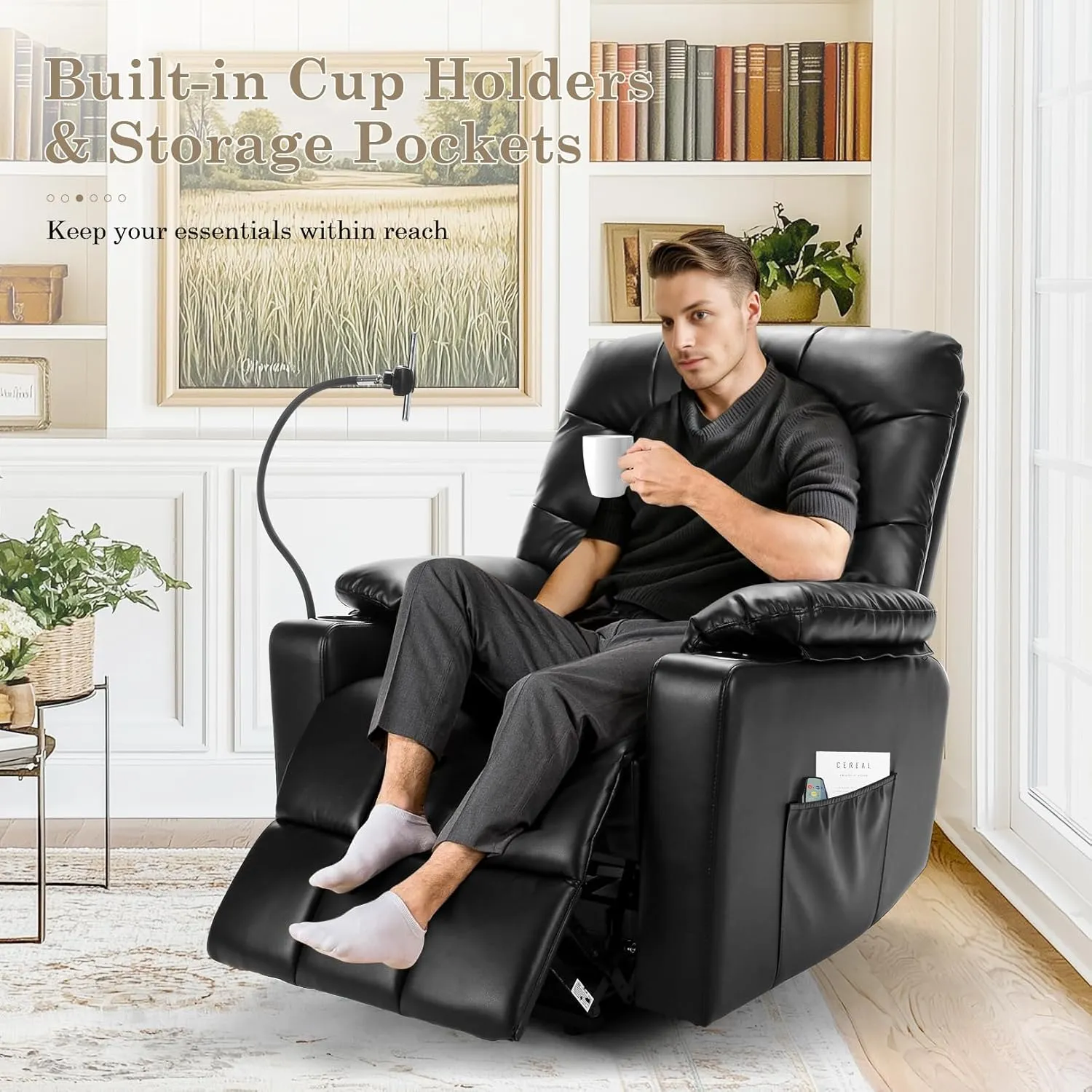 Homdox Power Lift Recliner Chair for Elderly, Electric Lift Chair with Assist Function and Heated Vibration Massage, Heavy Duty Remote Control Reclining Sofa with Phone Holder for Living Room (Black)