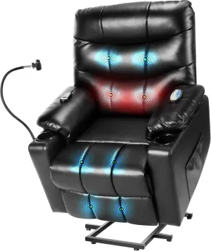 Homdox Power Lift Recliner Chair for Elderly, Electric Lift Chair with Assist Function and Heated Vibration Massage, Heavy Duty Remote Control Reclining Sofa with Phone Holder for Living Room (Black)