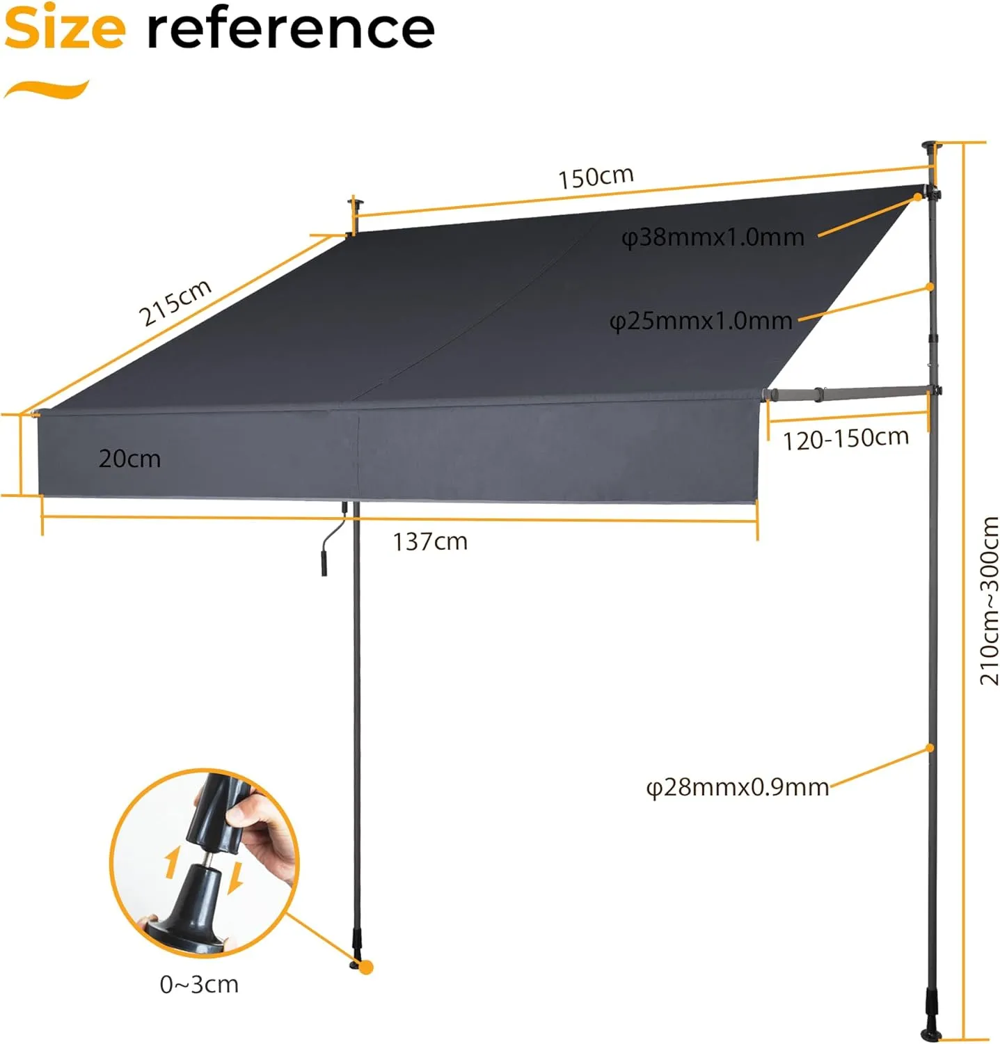 HOMEDEMO Manual Retractable Awning 59"x118" Patio Awning Retractable Outdoor Sunshade Shelter Polyester Height Adjustable Sunsetter Retractable Awning UV Protection for Backyard Garden Balcony Gray