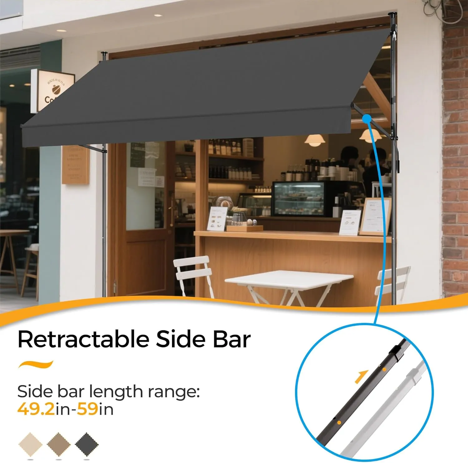 HOMEDEMO Manual Retractable Awning 59"x118" Patio Awning Retractable Outdoor Sunshade Shelter Polyester Height Adjustable Sunsetter Retractable Awning UV Protection for Backyard Garden Balcony Gray