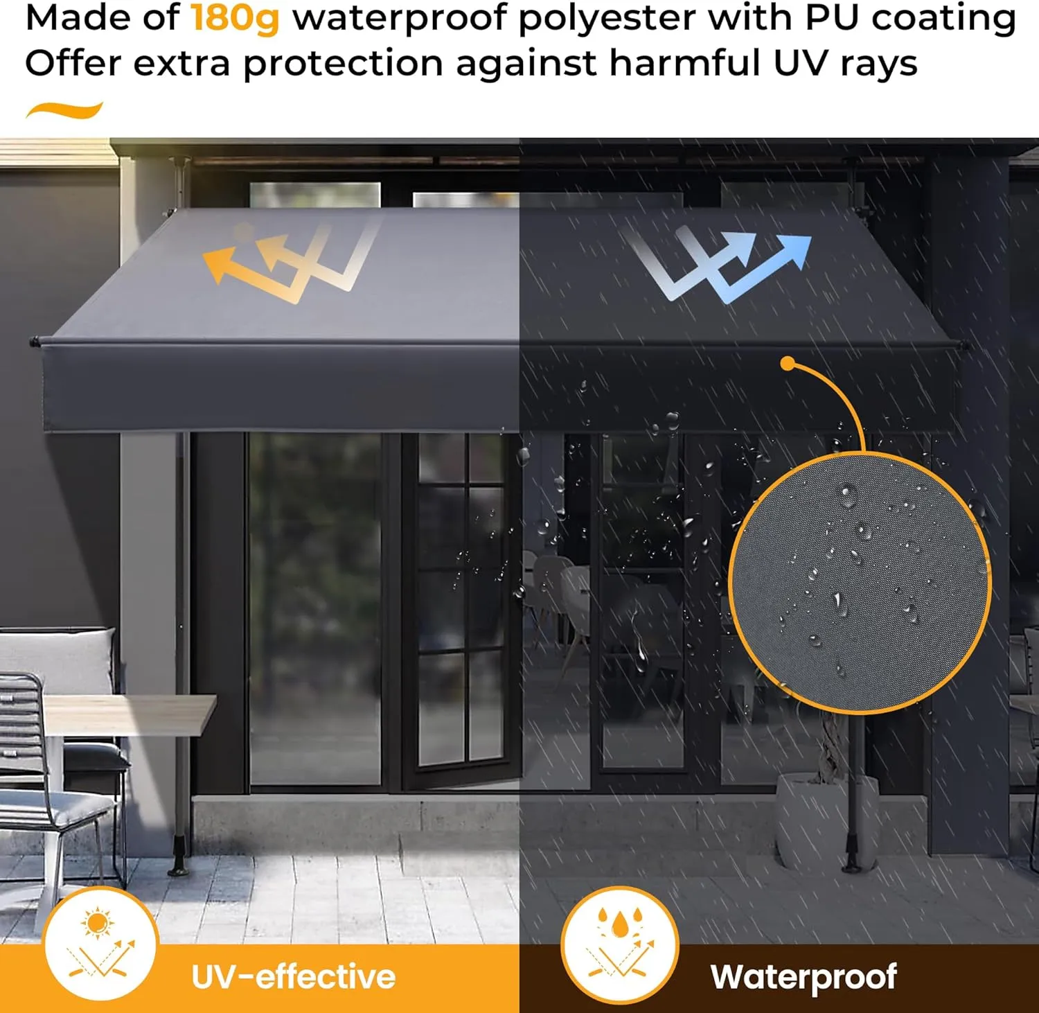HOMEDEMO Manual Retractable Awning 59"x118" Patio Awning Retractable Outdoor Sunshade Shelter Polyester Height Adjustable Sunsetter Retractable Awning UV Protection for Backyard Garden Balcony Gray