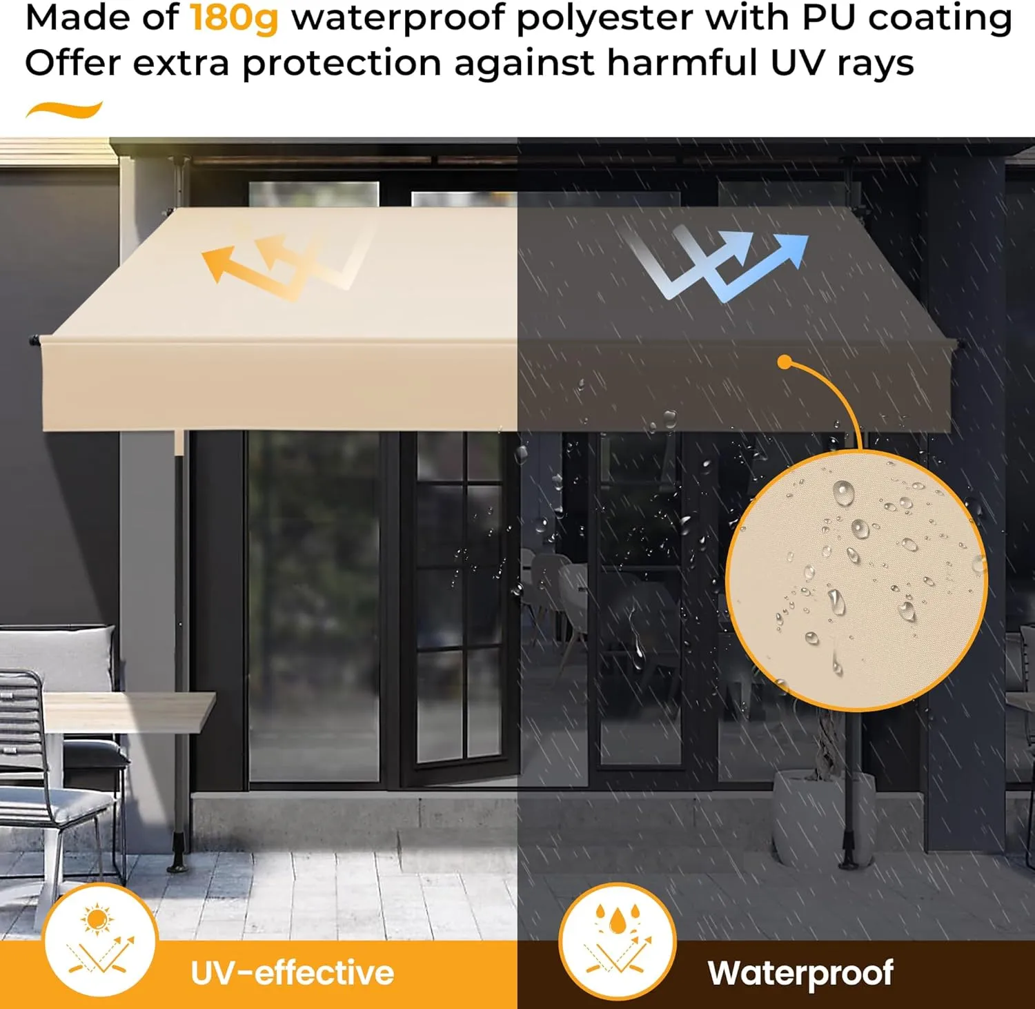 HOMEDEMO Manual Retractable Awning 79"x118" Patio Awning Retractable Outdoor Sunshade Shelter Polyester Height Adjustable Sunsetter Retractable Awning UV Protection for Backyard Garden Balcony Beige