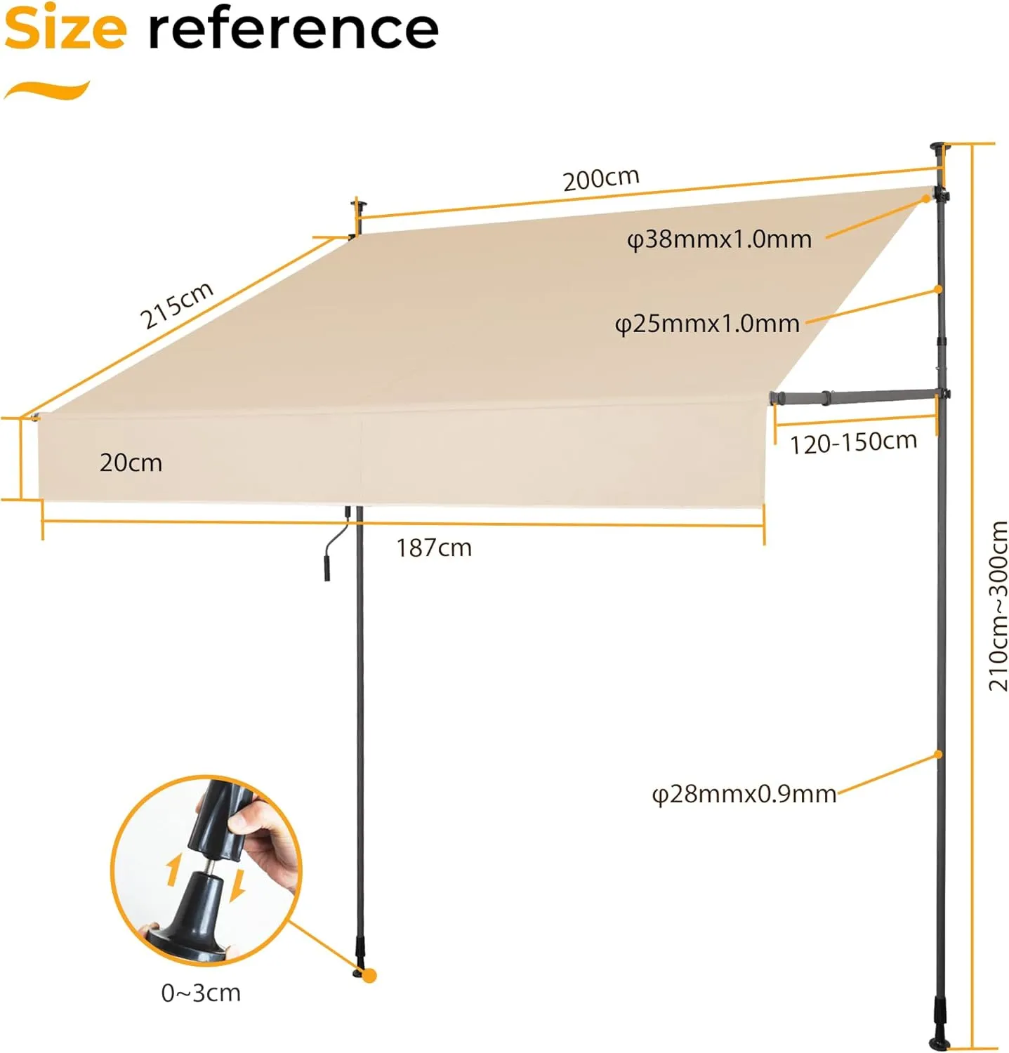 HOMEDEMO Manual Retractable Awning 79"x118" Patio Awning Retractable Outdoor Sunshade Shelter Polyester Height Adjustable Sunsetter Retractable Awning UV Protection for Backyard Garden Balcony Beige