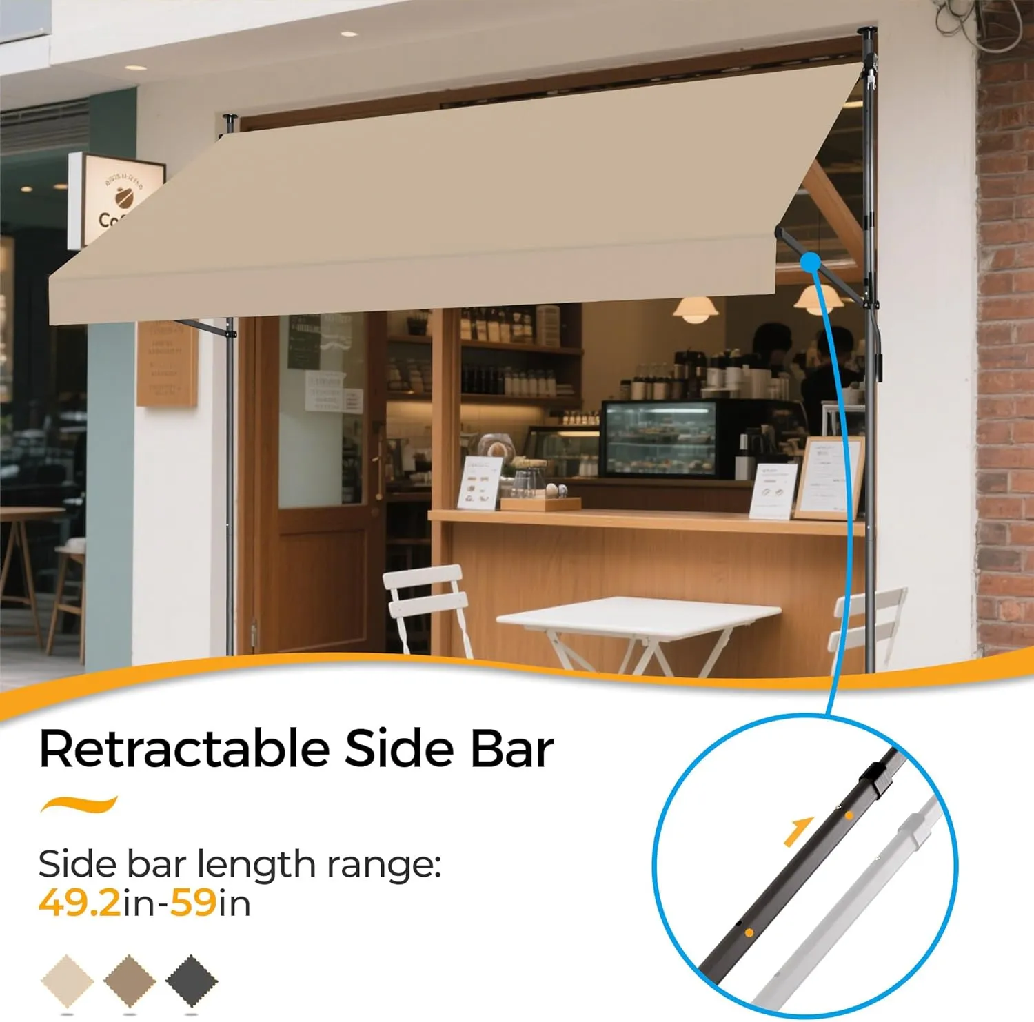 HOMEDEMO Manual Retractable Awning 79"x118" Patio Awning Retractable Outdoor Sunshade Shelter Polyester Height Adjustable Sunsetter Retractable Awning UV Protection for Backyard Garden Balcony Beige