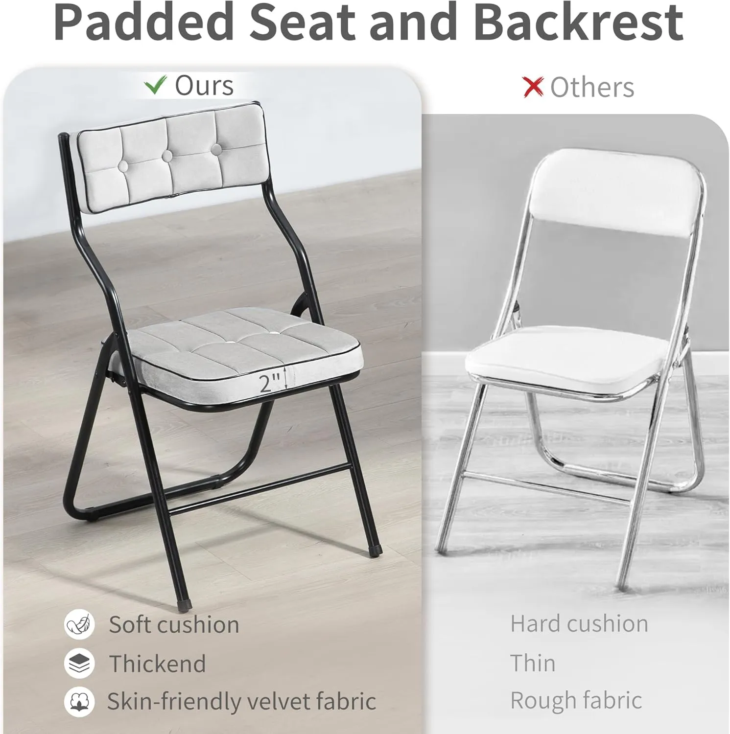 HOMEFUN Padded Folding Chairs 4 Pack - Foldable Dining Chair with Cushion, Portable and Assembled Extra Seat for Guests Kitchen Office Wedding Party Gray
