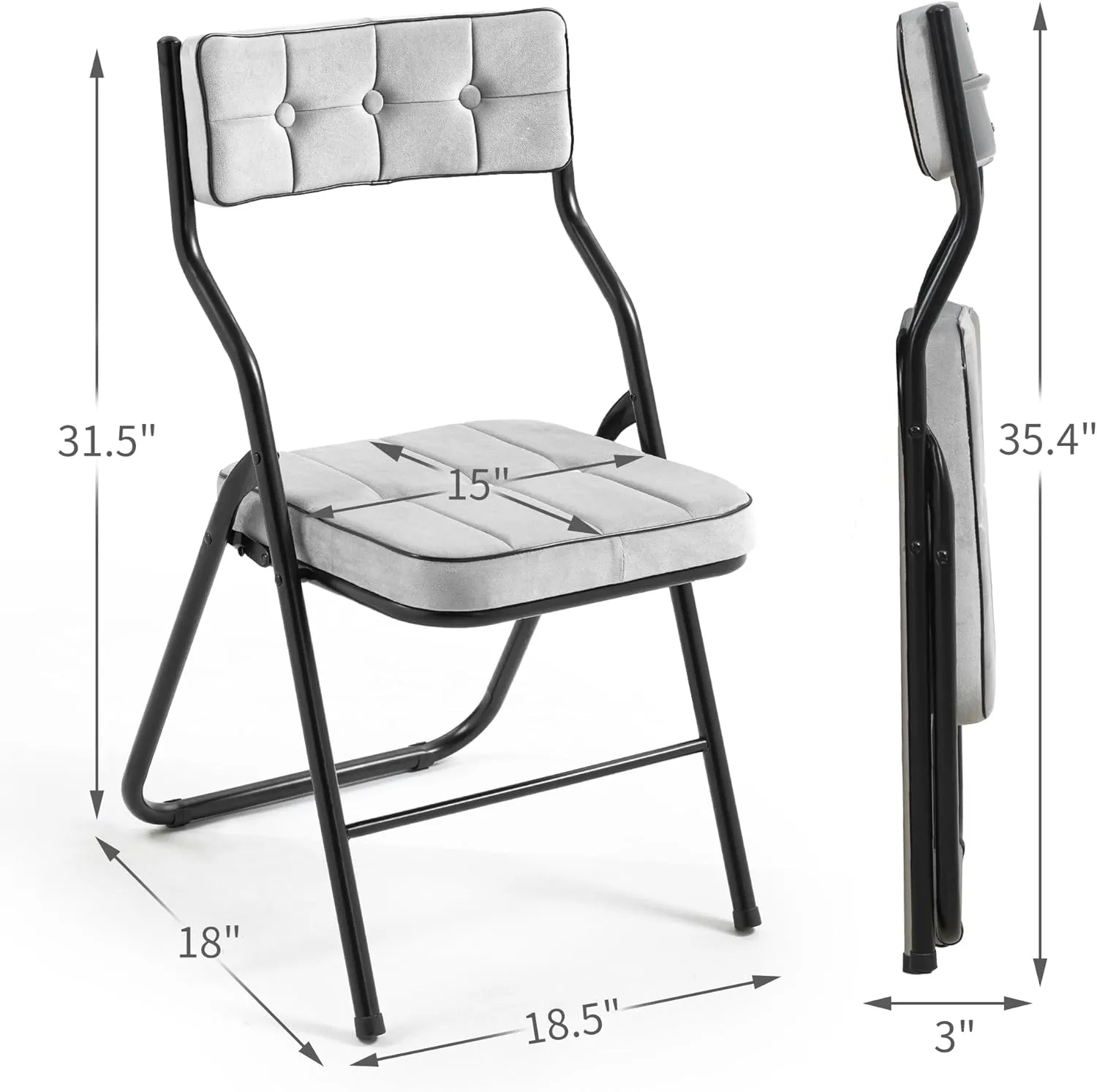 HOMEFUN Padded Folding Chairs 4 Pack - Foldable Dining Chair with Cushion, Portable and Assembled Extra Seat for Guests Kitchen Office Wedding Party Gray