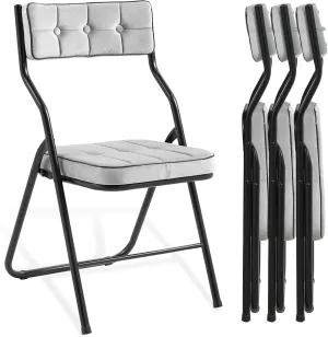 HOMEFUN Padded Folding Chairs 4 Pack - Foldable Dining Chair with Cushion, Portable and Assembled Extra Seat for Guests Kitchen Office Wedding Party Gray