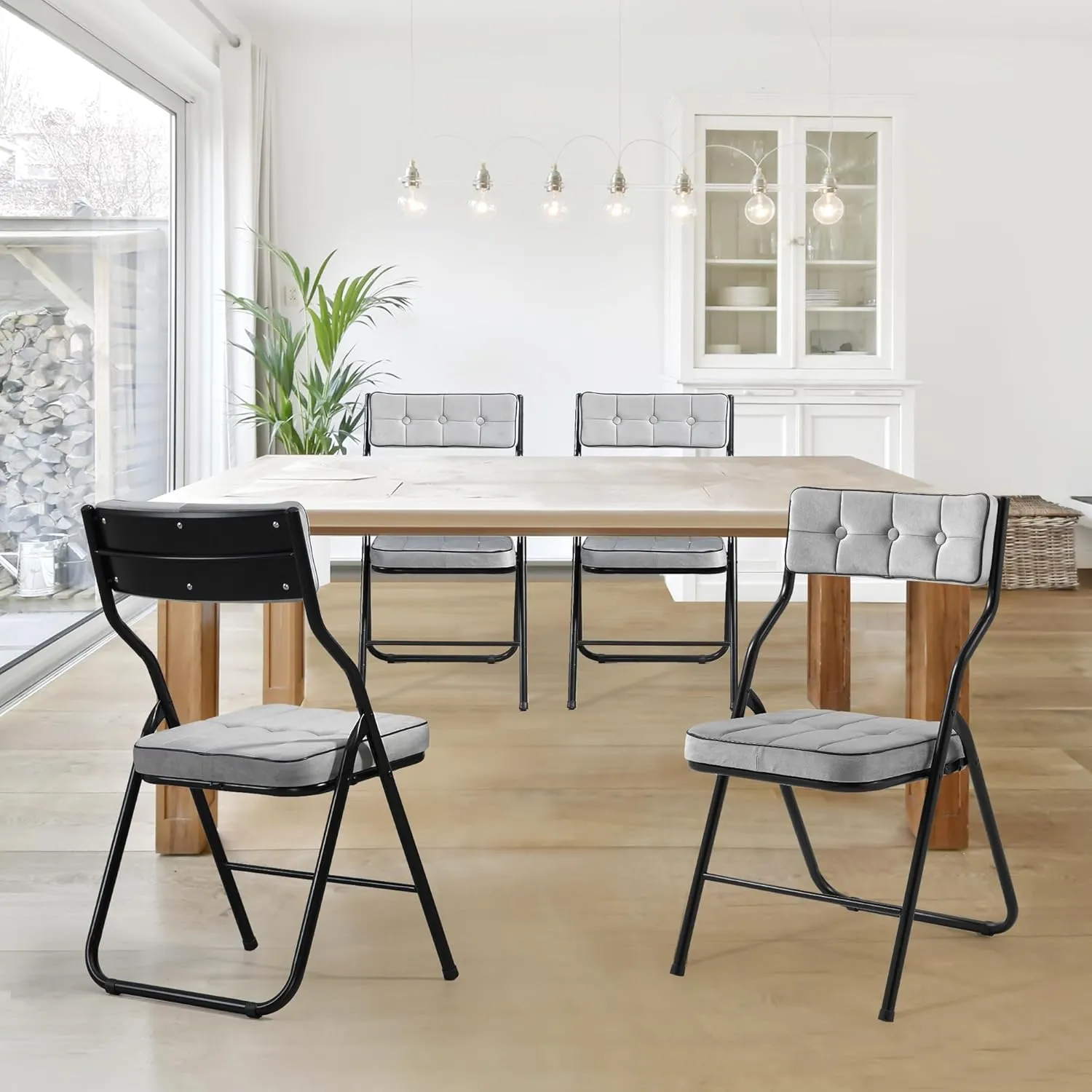HOMEFUN Padded Folding Chairs 4 Pack - Foldable Dining Chair with Cushion, Portable and Assembled Extra Seat for Guests Kitchen Office Wedding Party Gray