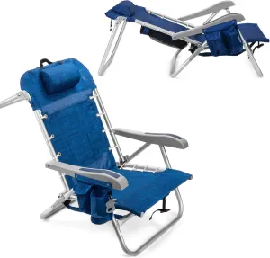 Homevative Backpack Fold-Up Beach Chair, 5 Positions, Towel bar, Cooler, Storage Pouch, Cup Holder and Phone Pocket