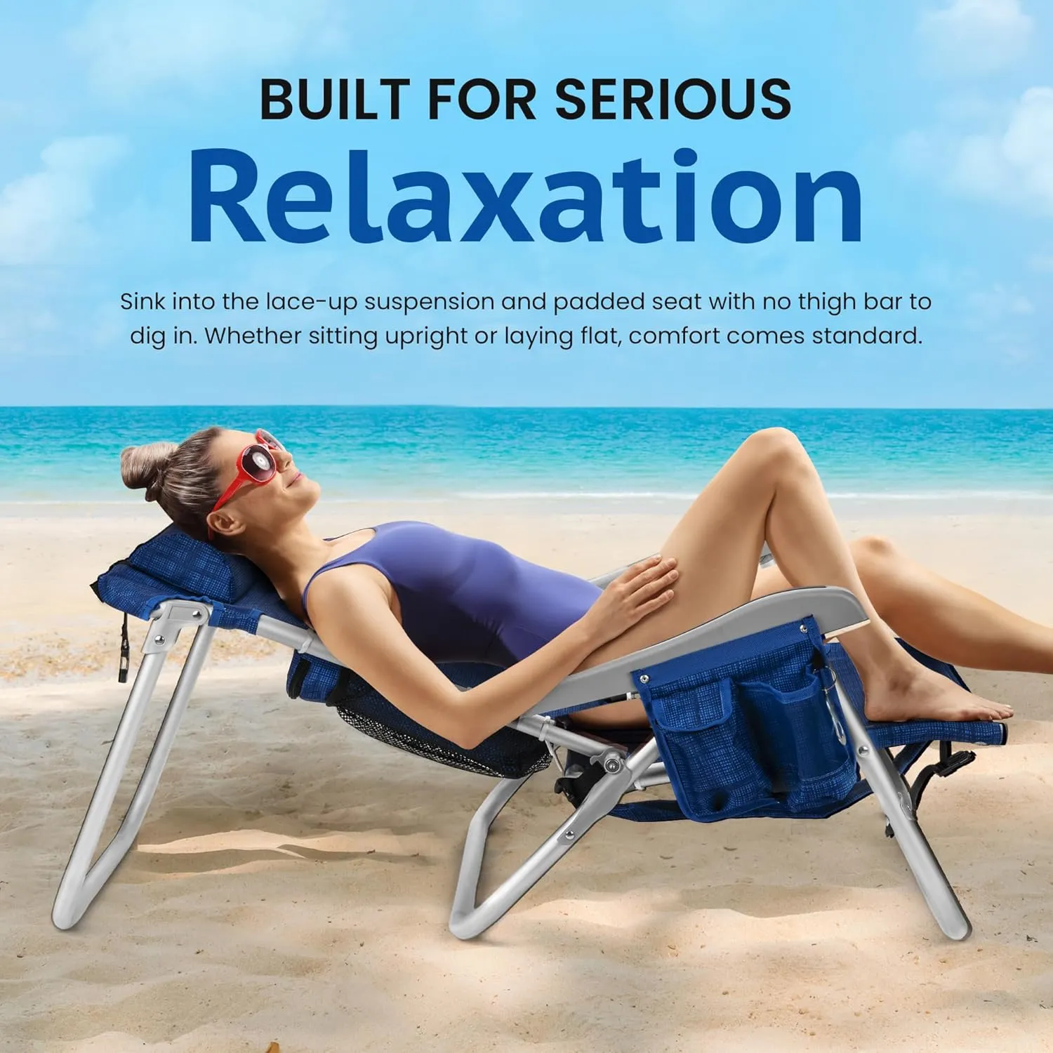 Homevative Backpack Fold-Up Beach Chair, 5 Positions, Towel bar, Cooler, Storage Pouch, Cup Holder and Phone Pocket