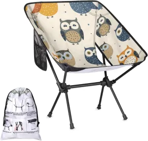 Honeybaby Folding Camping Chair Cartoon Owls Camping Chairs Lightweight Portable Chair Outdoor Foldable Chairs for Camping Travel Picnic Beach Hiking