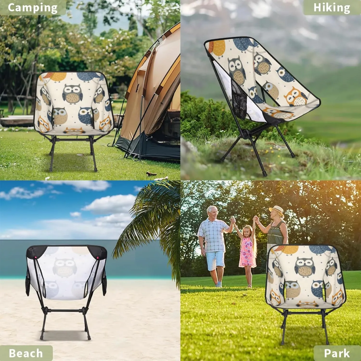 Honeybaby Folding Camping Chair Cartoon Owls Camping Chairs Lightweight Portable Chair Outdoor Foldable Chairs for Camping Travel Picnic Beach Hiking