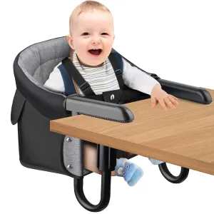Hook On High Chair for Baby, Clip On High Chair to Table, Portable High Chair with Removable Seat, Fast Table Chair with Storage Bag, Seat for Toddler Home and Travel, Lightweight Compact BlackGrey
