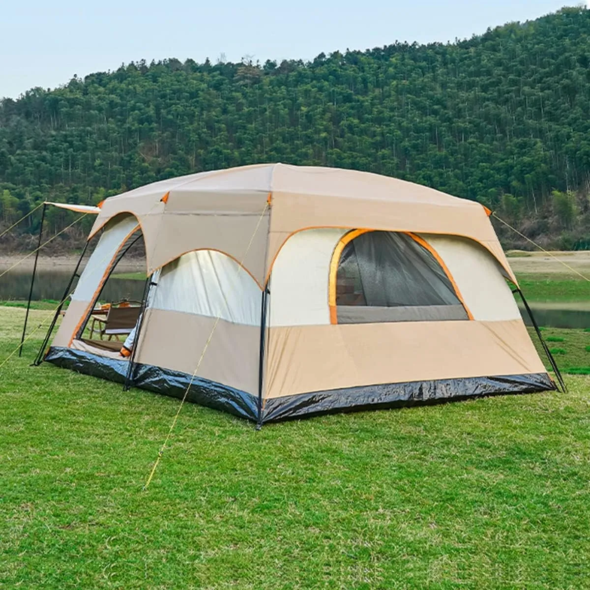 House Tent Large Tents for Camping Hiking Party,Multi-Family Tent with Mesh Windows,Sturdy Steel Poles,Waterproof Double Layer,Outdoor Tent Sun Shelter (Size : 6-10 Persons)