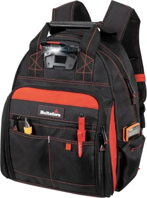 Hultafors Work Gear HTL523 Lighted Tool Backpack, 50 Pockets, Heavy Duty Ballistic Polyester Tool Carrier, Adjustable Swivel Light, Power Tool Strap, Tablet/Laptop Pocket,Black