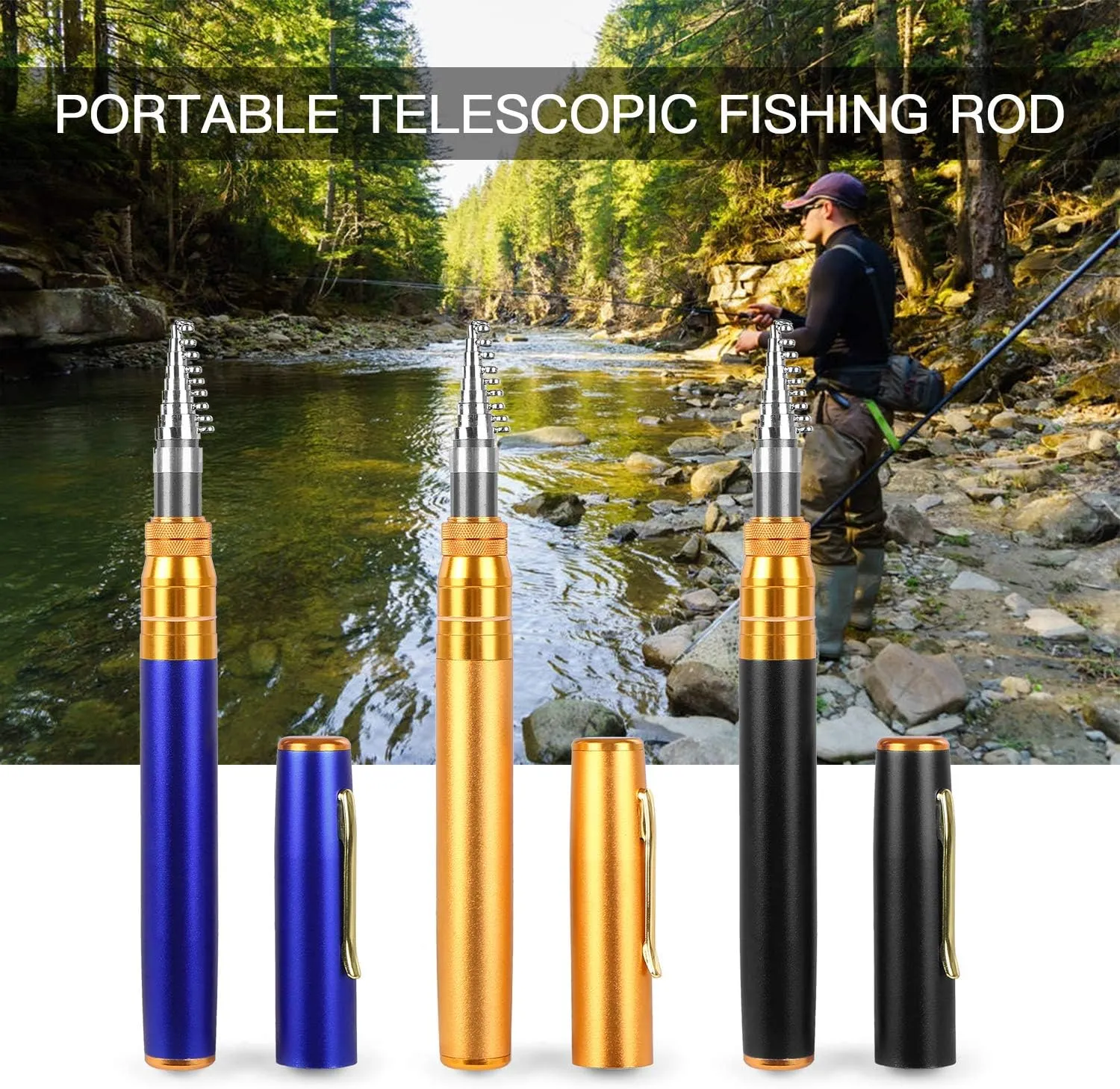 HXBER Telescopic Pocket Pen Fishing Rod Mini Fishing Pole Fishing Accessories