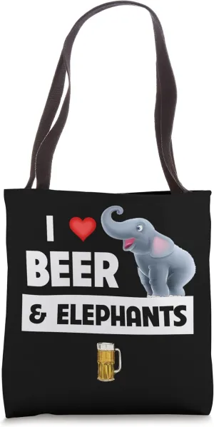 I Love Beer and Elephants Tusk Drinking African Safari Zoo Tote Bag
