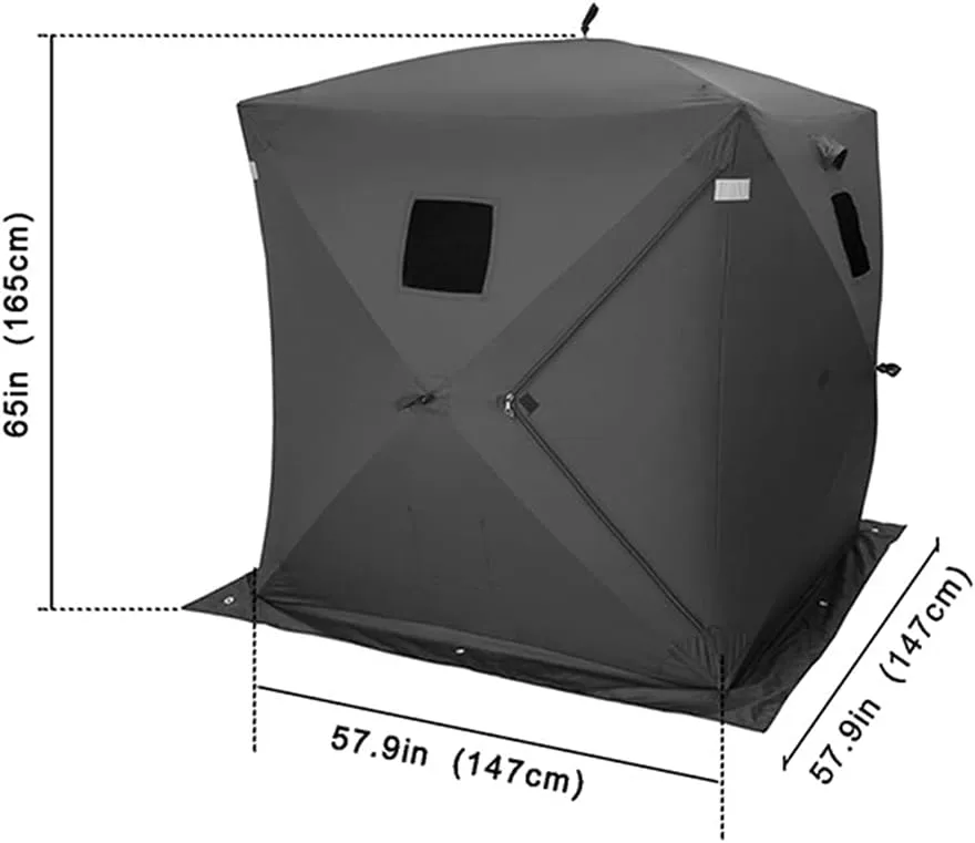 Ice Fishing Shelter 2-3 Persons Portable Ice Fishing Tent Winter Camping Tent Waterproof Windproof with 4 Pieces Tent Pegs and 4 Pieces Wind Rope and Carry Bag, 147X147X165CM, Black