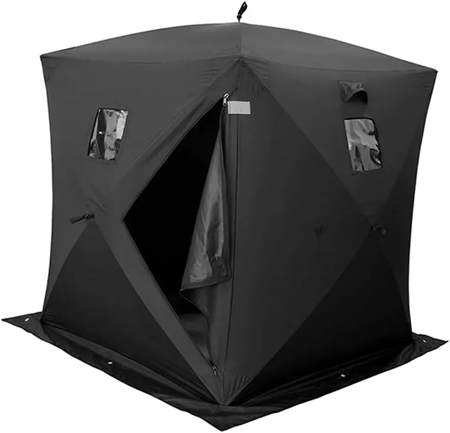 Ice Fishing Shelter 2-3 Persons Portable Ice Fishing Tent Winter Camping Tent Waterproof Windproof with 4 Pieces Tent Pegs and 4 Pieces Wind Rope and Carry Bag, 147X147X165CM, Black