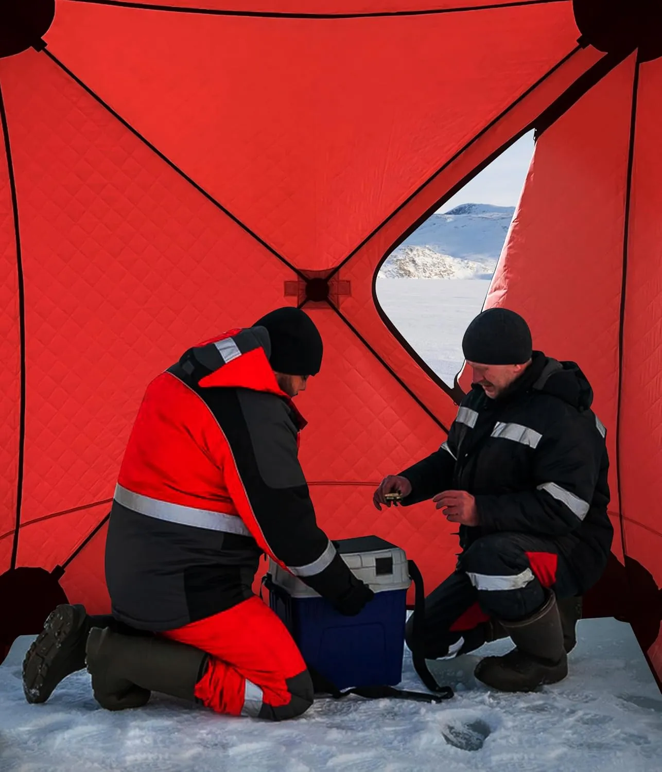 Ice Fishing Tent, Thickening Warmth Retaining Design Pop-Up Portable Hub-Style Ice Fishing Shelter