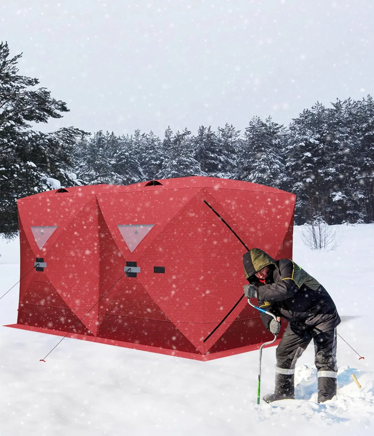 Ice Fishing Tent, Thickening Warmth Retaining Design Pop-Up Portable Hub-Style Ice Fishing Shelter