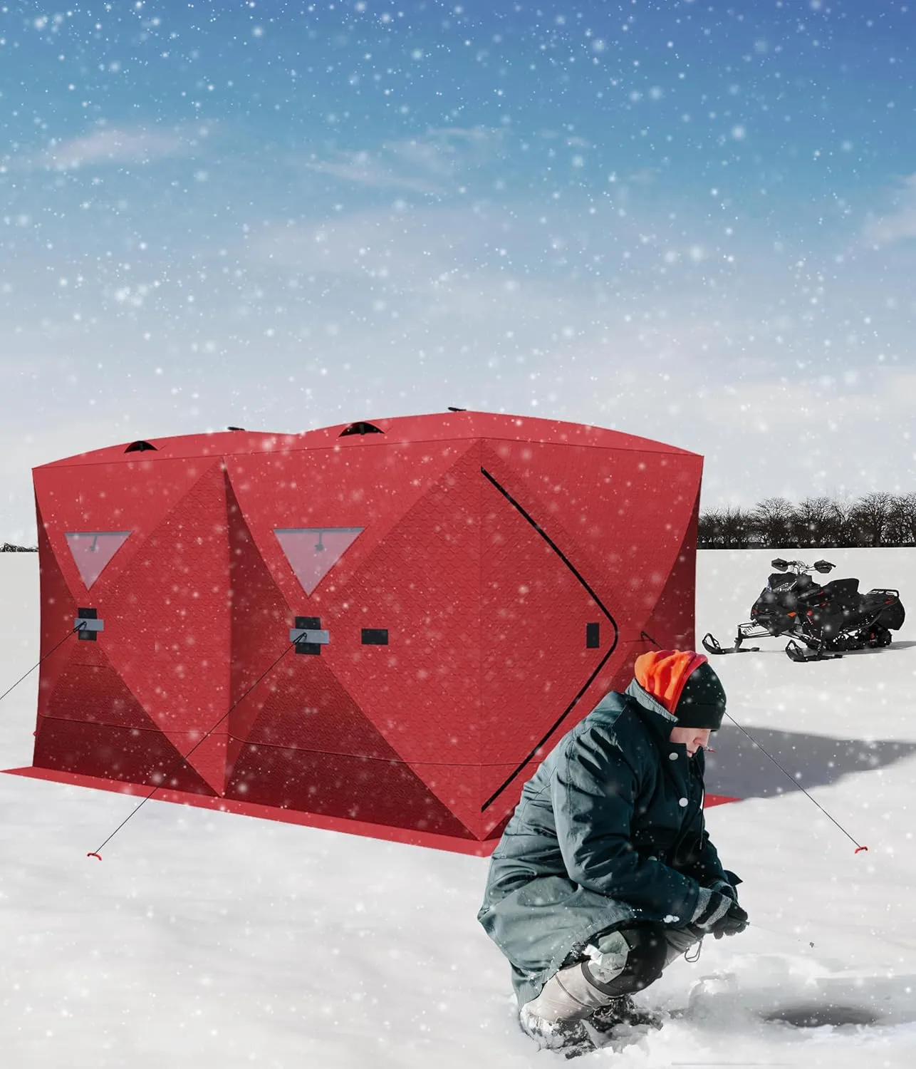 Ice Fishing Tent, Thickening Warmth Retaining Design Pop-Up Portable Hub-Style Ice Fishing Shelter