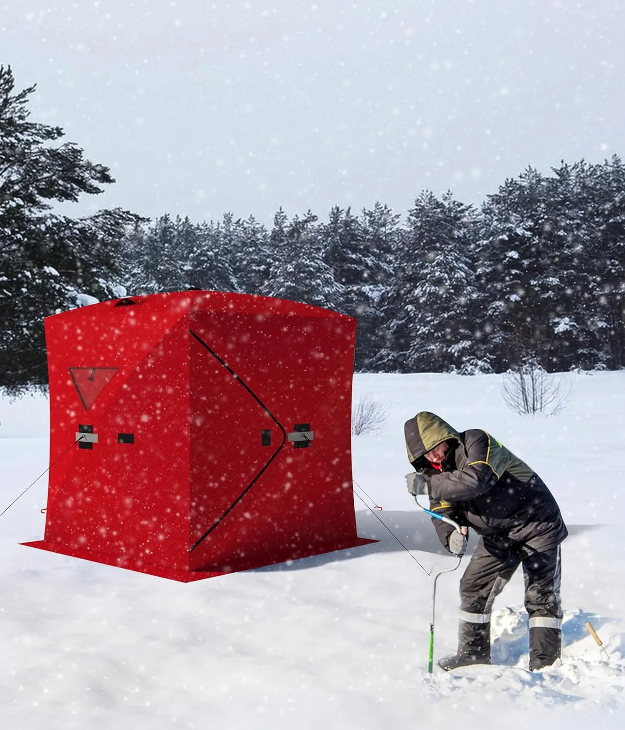 Ice Fishing Tent, Thickening Warmth Retaining Design Pop-Up Portable Hub-Style Ice Fishing Shelter