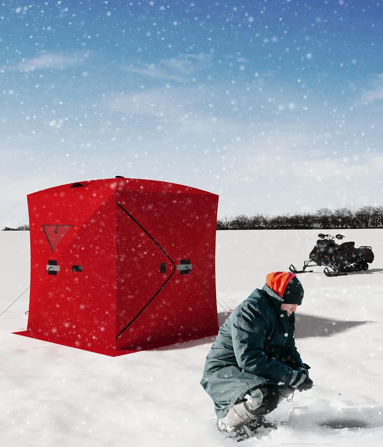Ice Fishing Tent, Thickening Warmth Retaining Design Pop-Up Portable Hub-Style Ice Fishing Shelter