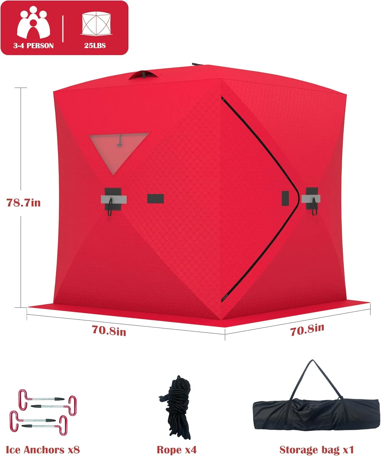 Ice Fishing Tent, Thickening Warmth Retaining Design Pop-Up Portable Hub-Style Ice Fishing Shelter