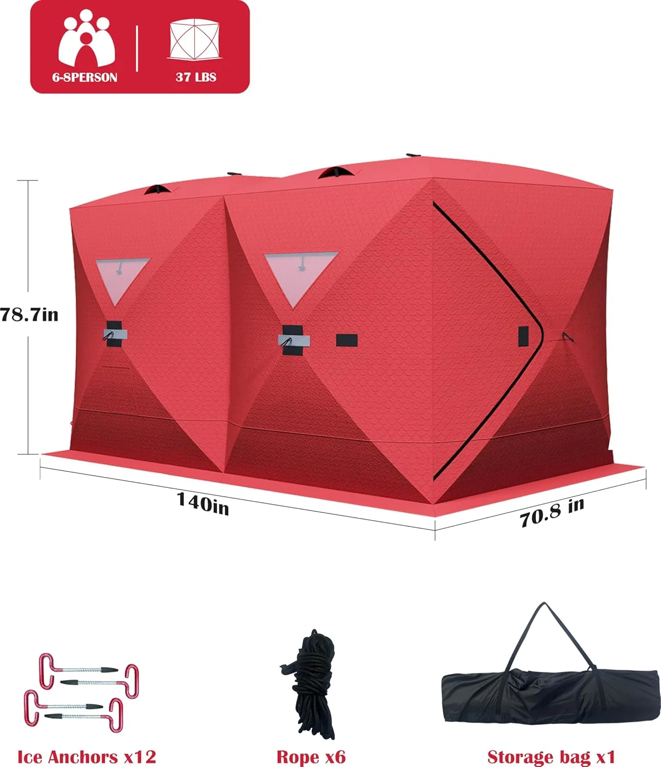 Ice Fishing Tent, Thickening Warmth Retaining Design Pop-Up Portable Hub-Style Ice Fishing Shelter