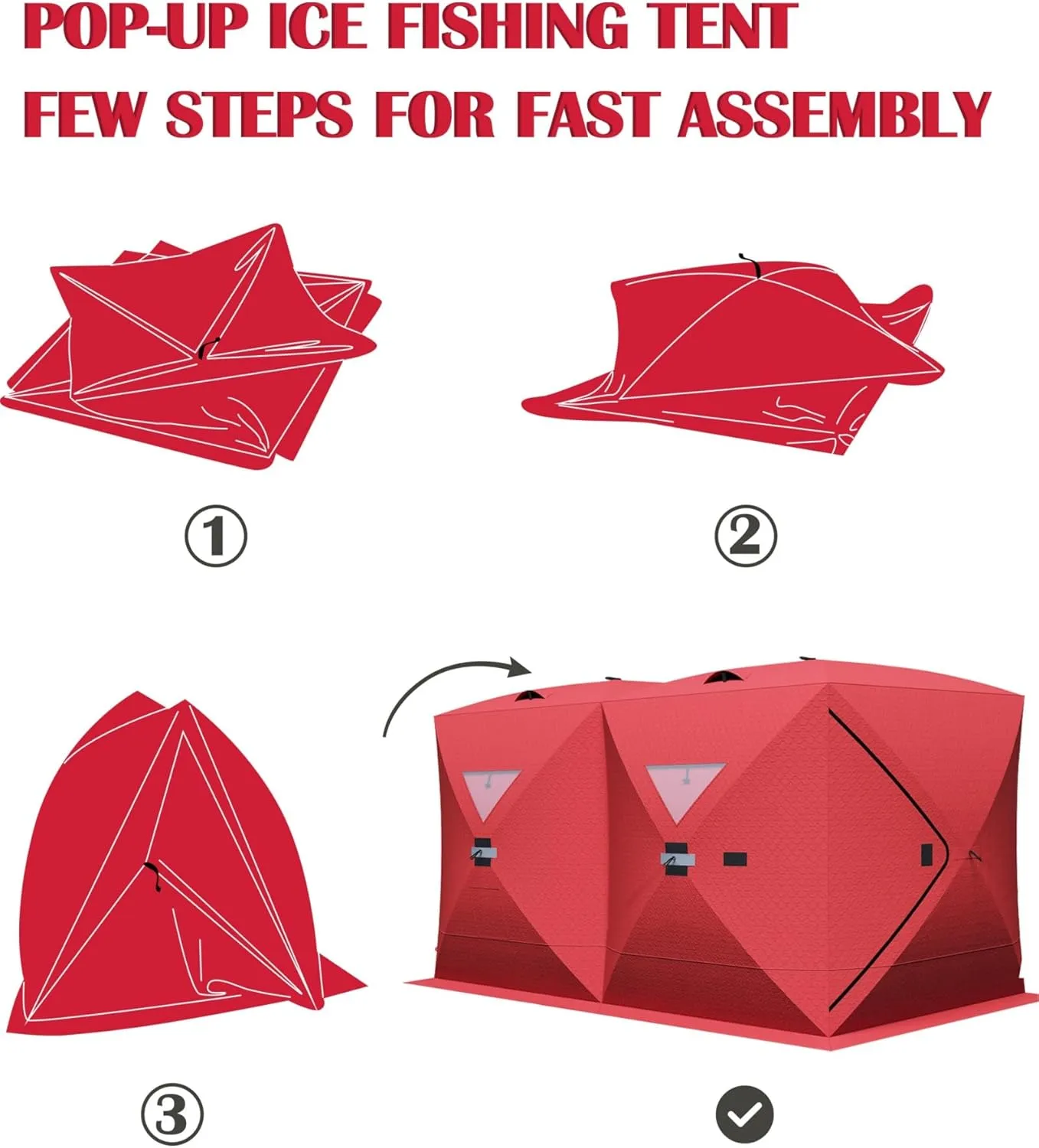 Ice Fishing Tent, Thickening Warmth Retaining Design Pop-Up Portable Hub-Style Ice Fishing Shelter