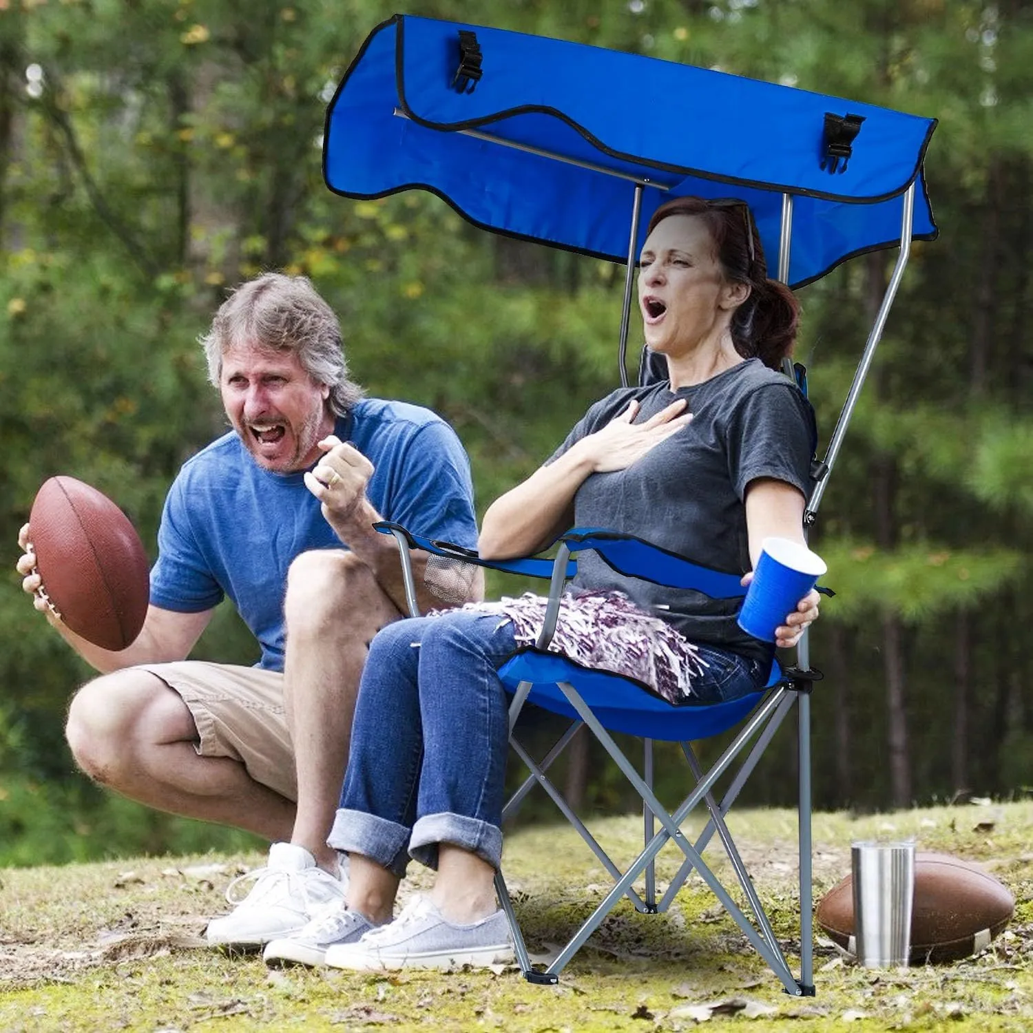 iMounTEK Camping Chair Foldable Canopy Chair with Shade Sun Protection Camping Recliner with Carry Bag Support 330LBS Load Folding Seat with Cup Holder for Fishing/Beach/Poolside/Travel/Picnic